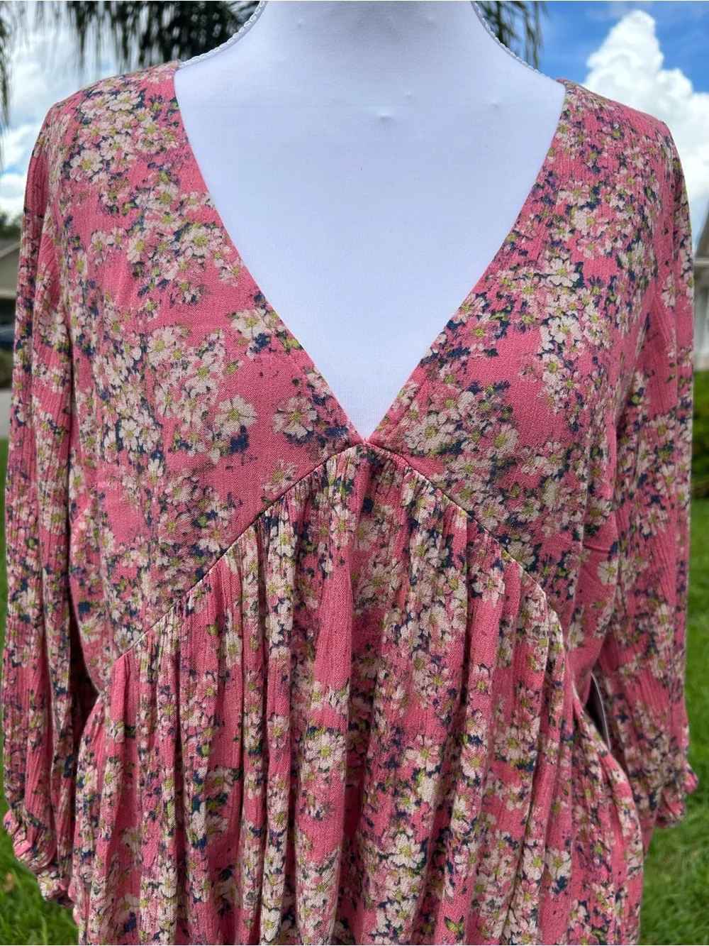 NWT🌷Free People Calla Lilly Floral Printed V-neck 3/4 Sleeve Top & Skirt Set